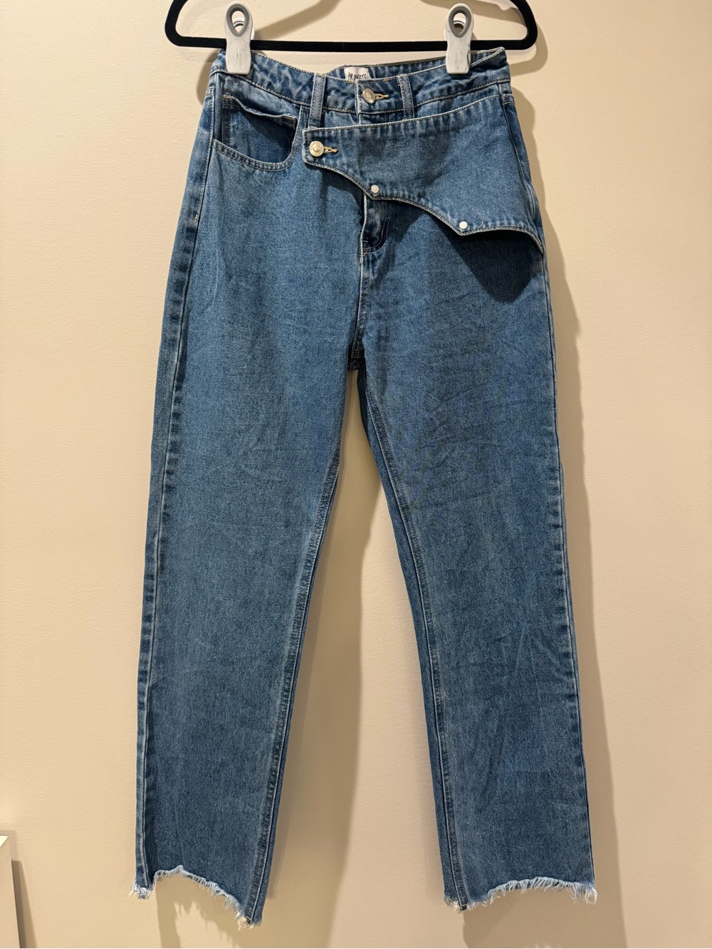 Princess Polly Straight-Leg Blue Denim Jeans with Asymmetric Flap